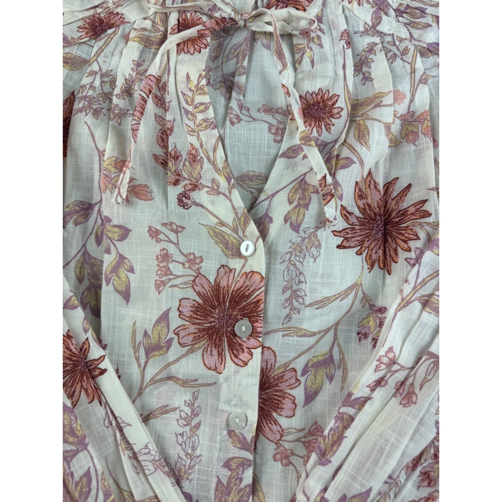 Free People Floral Blouse XS Bohemian‎ Button Front Long Sleeve Top - Picture 3 of 8